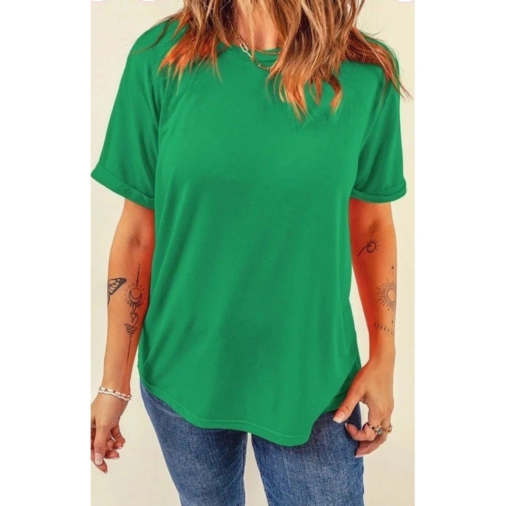 Woman's Plus size Kelly Green Cotton Short Sleeve Pullover Tee Shirt Sz 3X New